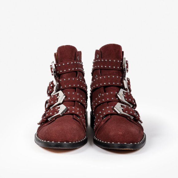 Givenchy Elegant Burgundy Suede Studded Boots - Picture 2 of 9